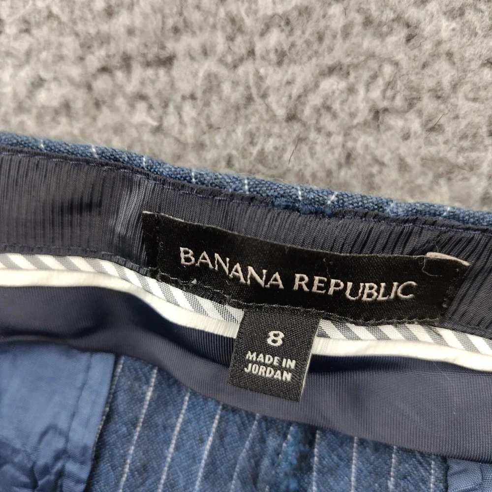 Banana Republic Linen Blend Pants Sz 8 Avery Blue Pinstripe Ankle Crop Trousers